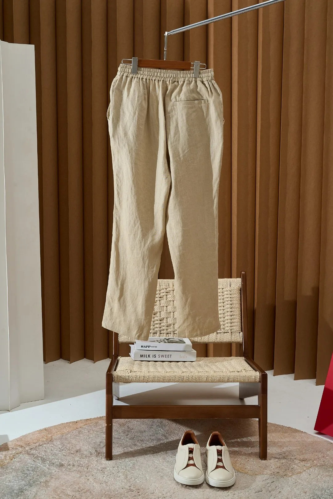Italian Kiton vintage style summer linen elastic waist straight leg casual pants