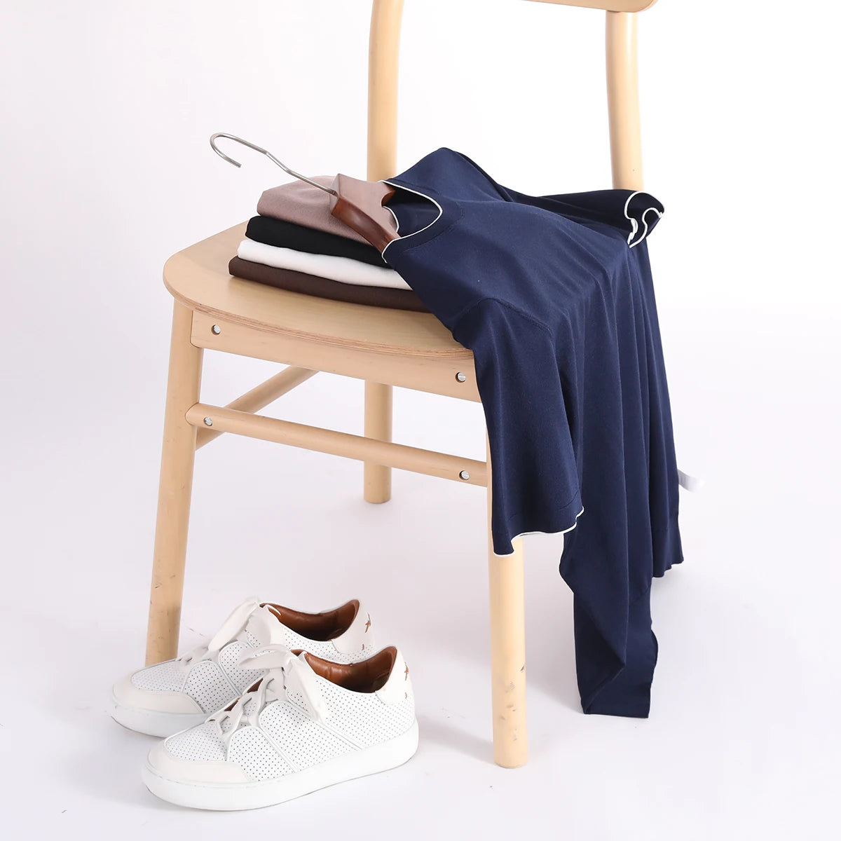 2025 summer new men's urban commuting solid color Tencel mulberry silk blended cool knitted short-sleeved T-shirt