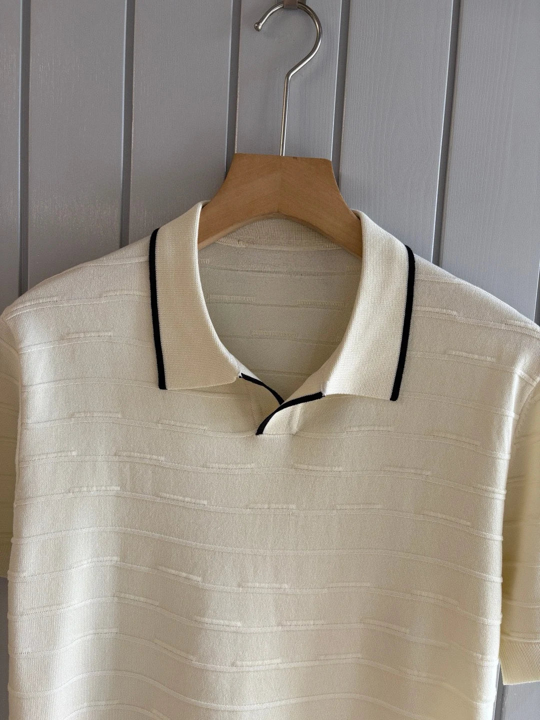 Italian style old money style light luxury summer goat velvet mulberry silk sea collar short sleeved business casual polo shirt