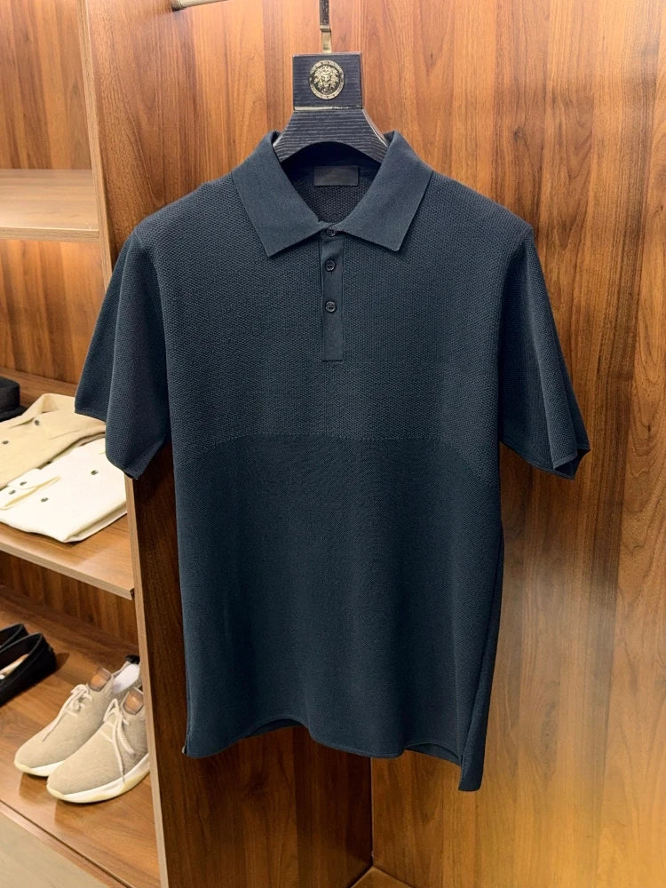 Daily versatile high-end sense, mesh elastic and breathable, business casual lapel polo shirt short-sleeved T-shirt men's summer