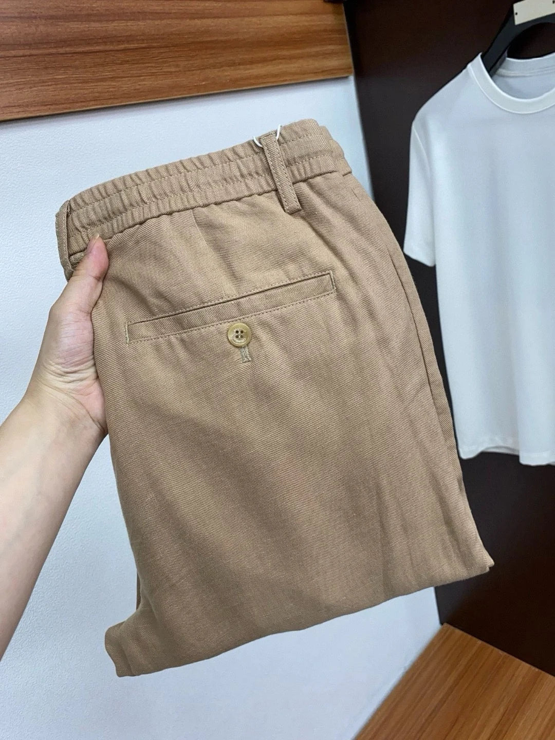 Italian LP old money style business minimalist elastic waist small straight tube linen casual pants
