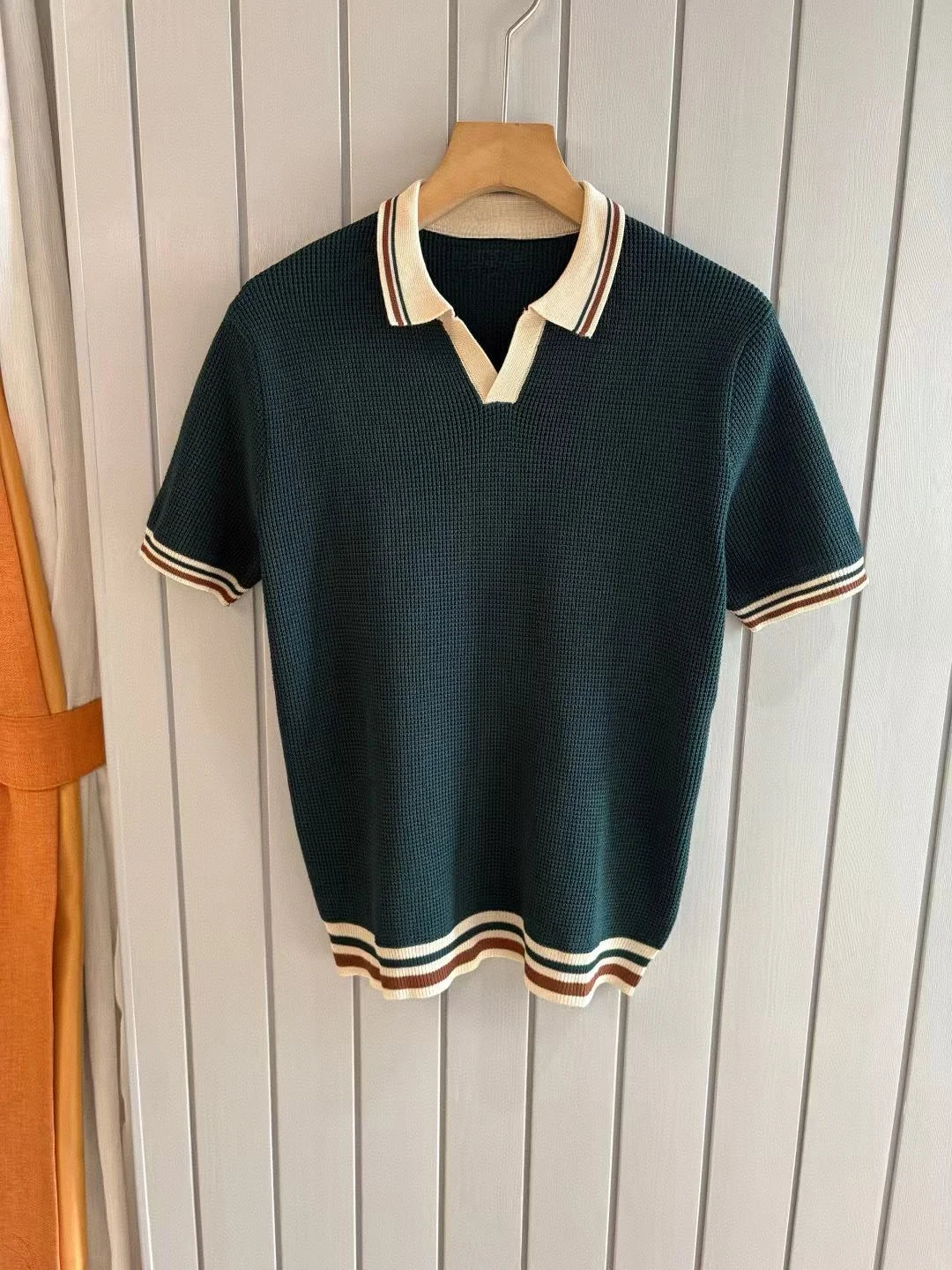 Italian style old money style light luxury 25 summer goat velvet mulberry silk sea collar short sleeved casual polo shirt