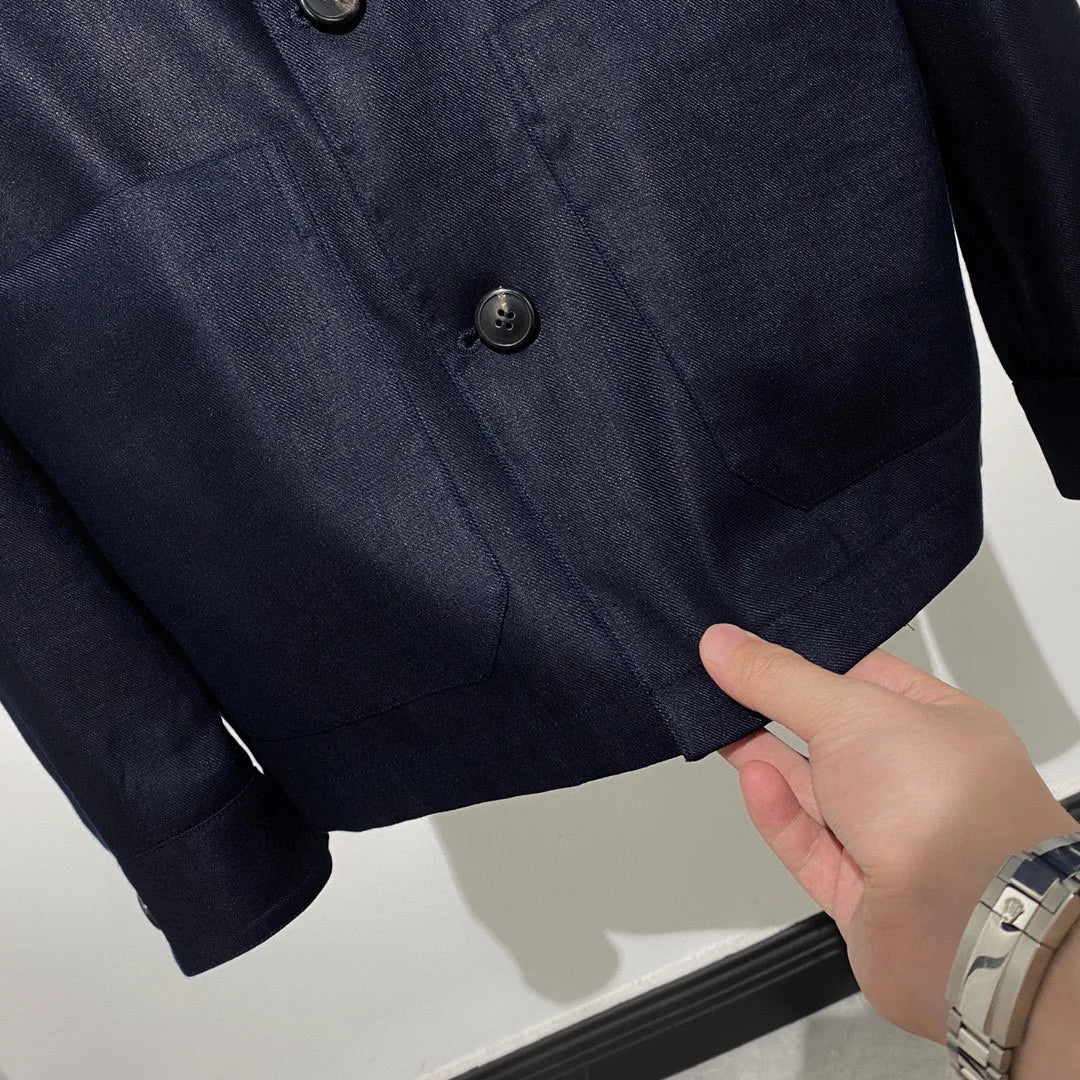 Classic old money style, high-end skin-friendly texture, breathable lapel linen tooling jacket