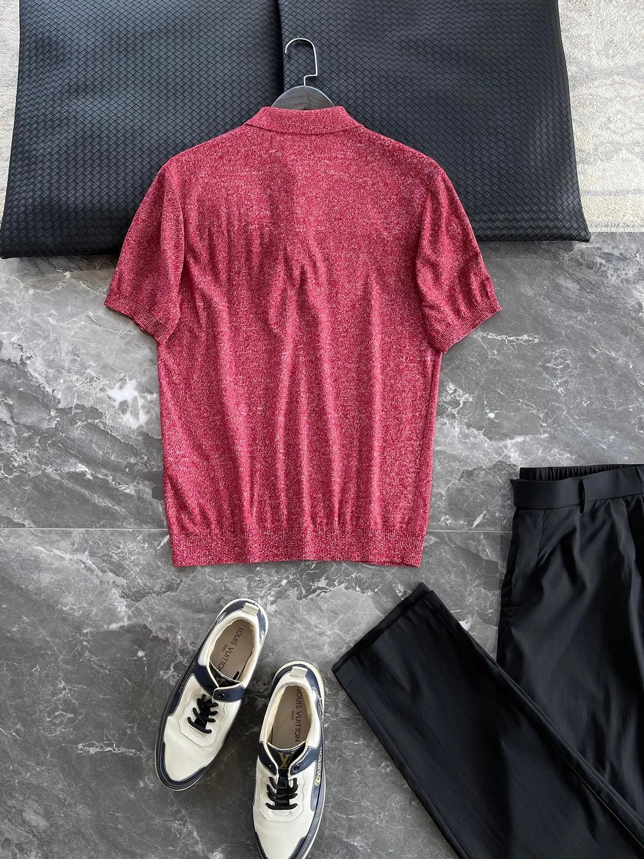 Low key and high texture, Lyocell wool blended LP knitted sweater casual lapel short-sleeved T-shirt polo shirt