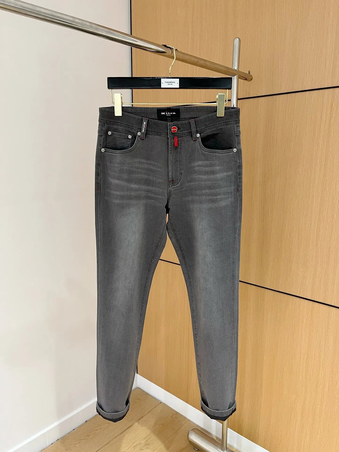 25 spring and summer new Italian kiton chiton solid color fashionable versatile slim-fitting small feet men's casual jeans