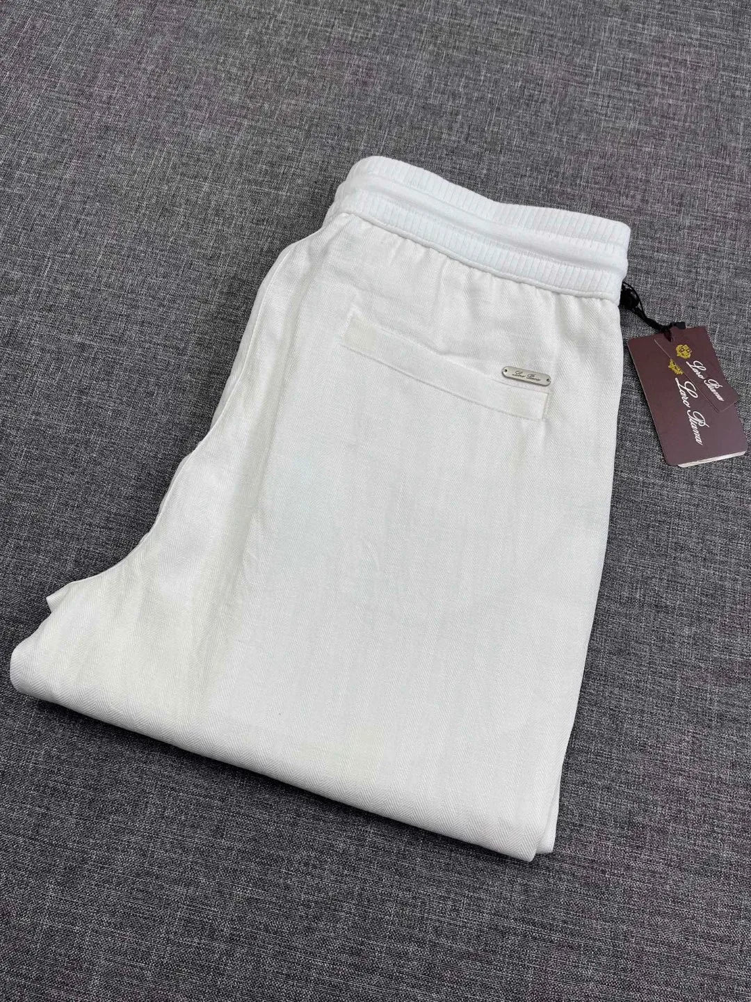 Italian old money style European and American light luxury linen Tencel elastic waist tether straight casual pants