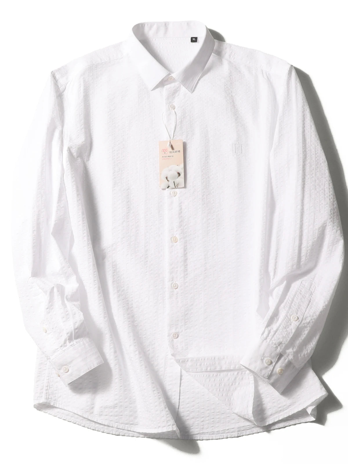 2025 spring and summer new men's high-end white light luxury temperament seersucker cotton long-sleeved shirt 1035