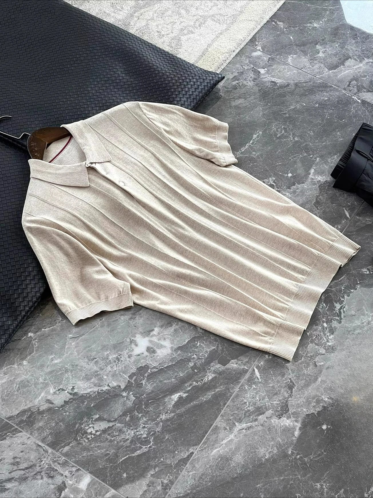 Low key and high texture, Lyocell wool blended LP knitted sweater casual lapel short-sleeved T-shirt polo shirt