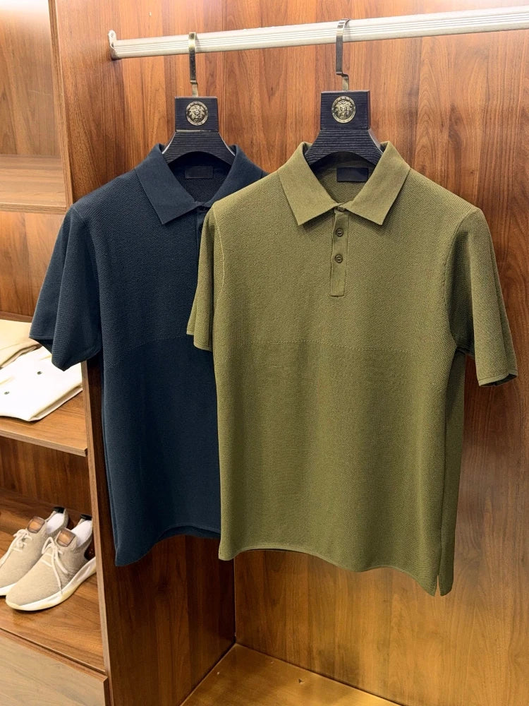 Daily versatile high-end sense, mesh elastic and breathable, business casual lapel polo shirt short-sleeved T-shirt men's summer