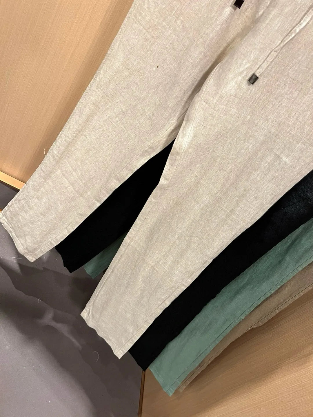 European and American light luxury LP men's summer pure linen elastic waist tether small straight casual pants