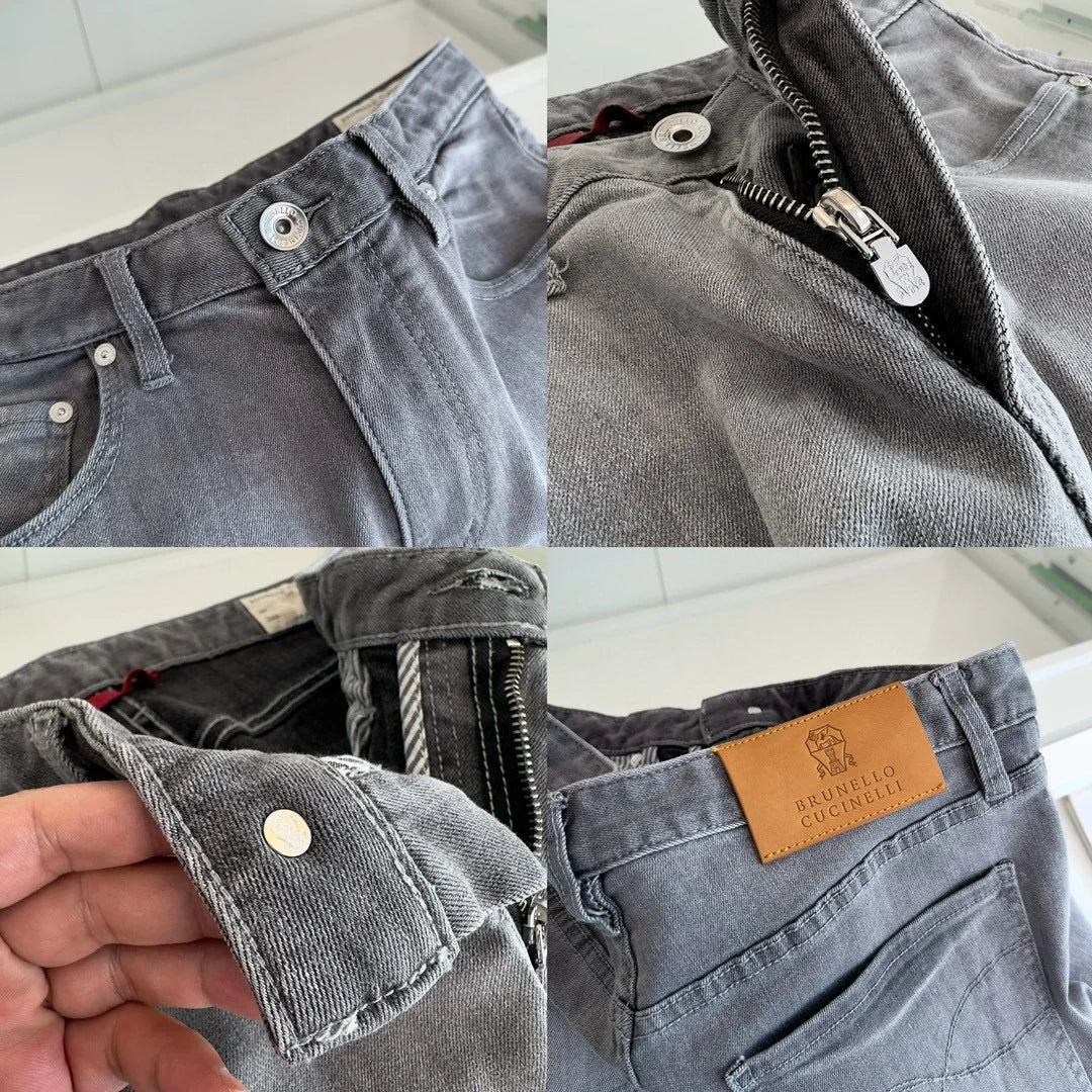 Italy BC old money style men's clothing 25 spring and summer new washed gray fashion business casual small straight jeans
