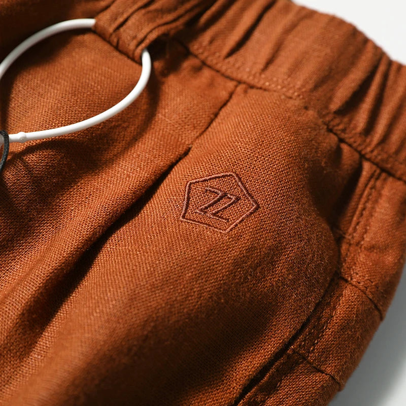 Linen shorts men's summer thin cool middle pants straight loose solid color Japanese retro casual five-point pants