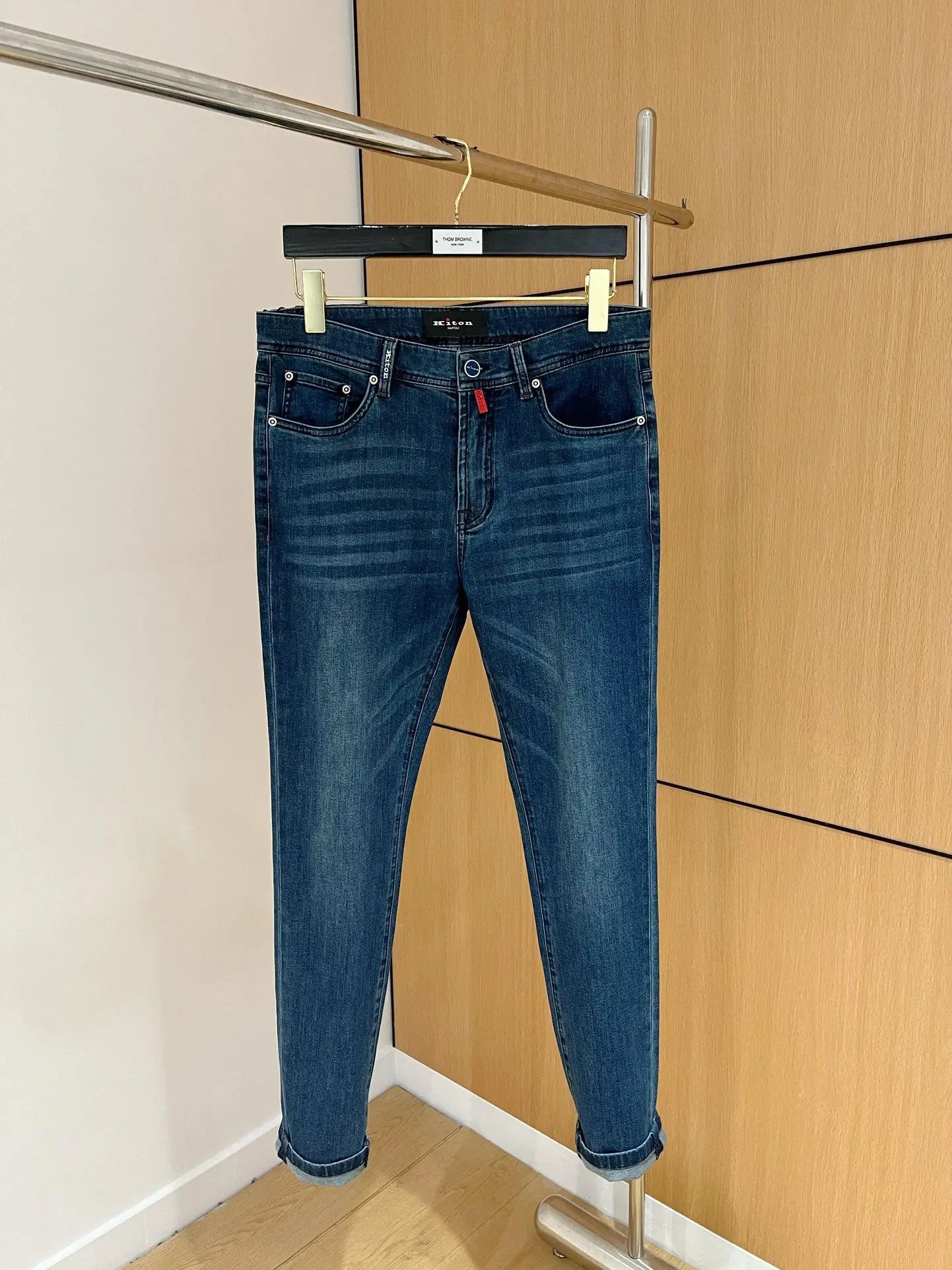 25 spring and summer new Italian kiton chiton solid color fashionable versatile slim-fitting small feet men's casual jeans