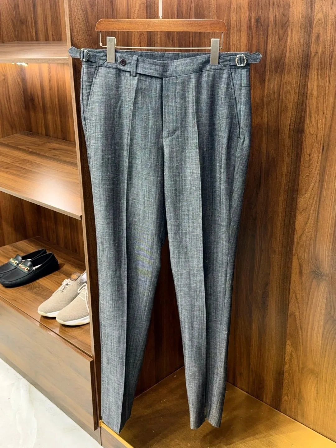 Italian style European and American LP light luxury men's summer linen Tencel straight tube minimalist business casual trousers
