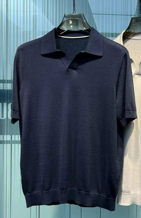 Old Money Style Summer New Mulberry Silk Blended Fabric Sweat Absorbing and Breathable Business Casual Short Sleeve Polo Shirt