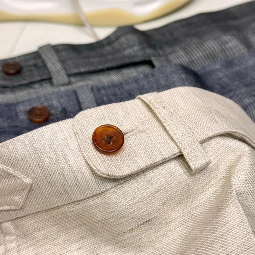 Italian style European and American LP light luxury men's summer linen Tencel straight tube minimalist business casual trousers