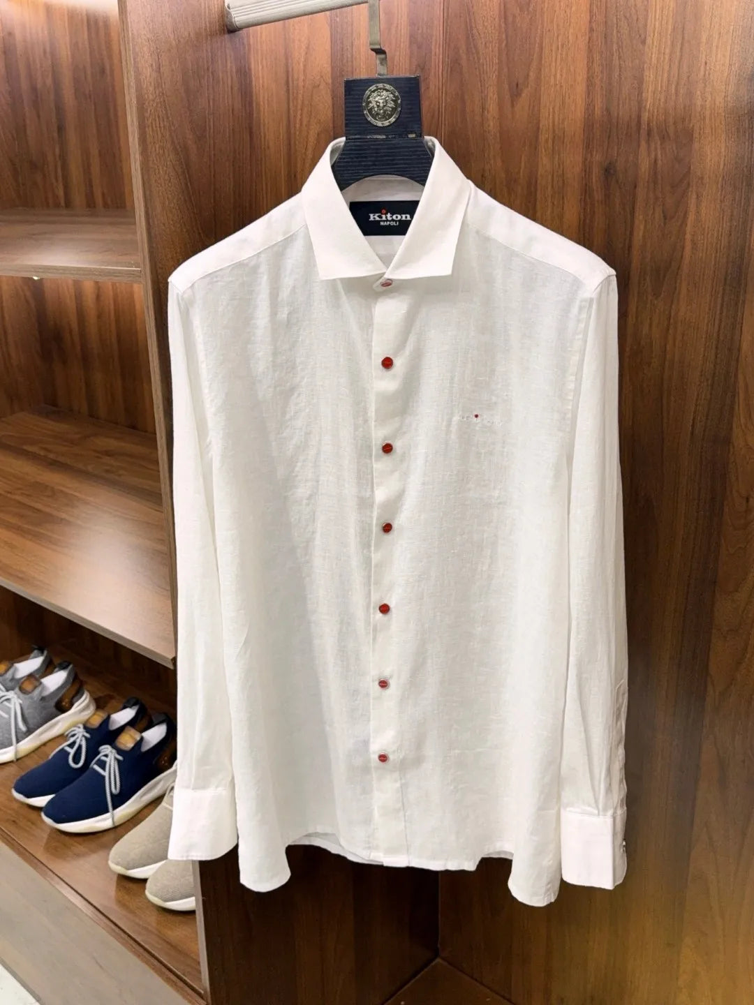Italian Kiton vintage style minimalist 25 spring/summer linen business casual long sleeved shirt