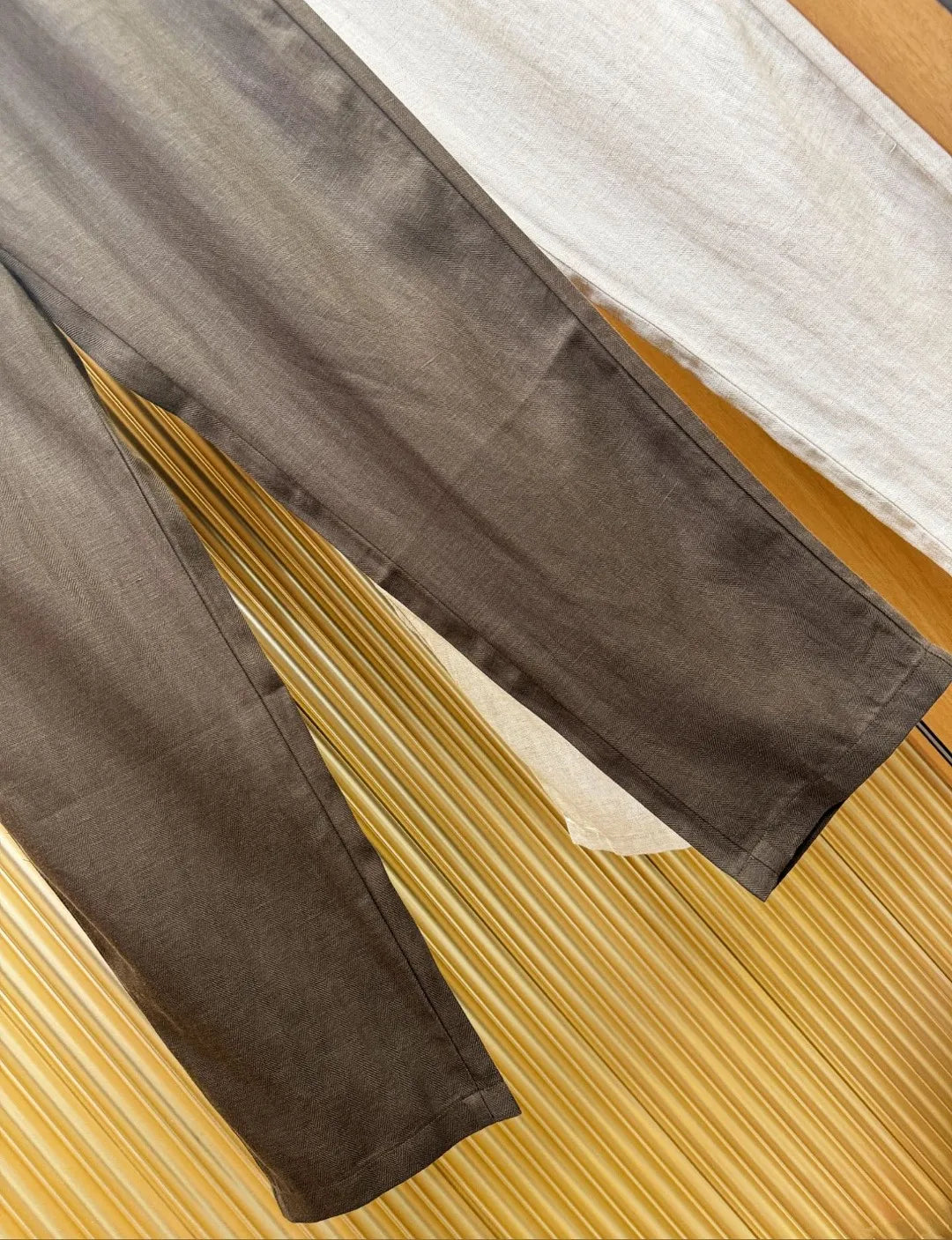 Italian LP light luxury minimalist summer high version straight pants business casual tencel linen pants men
