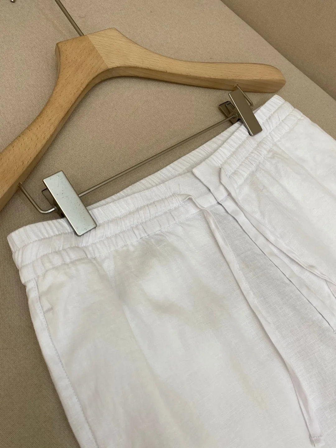 Italian old money style European and American luxury high version 25 summer linen elastic waist straight wide-leg casual pants