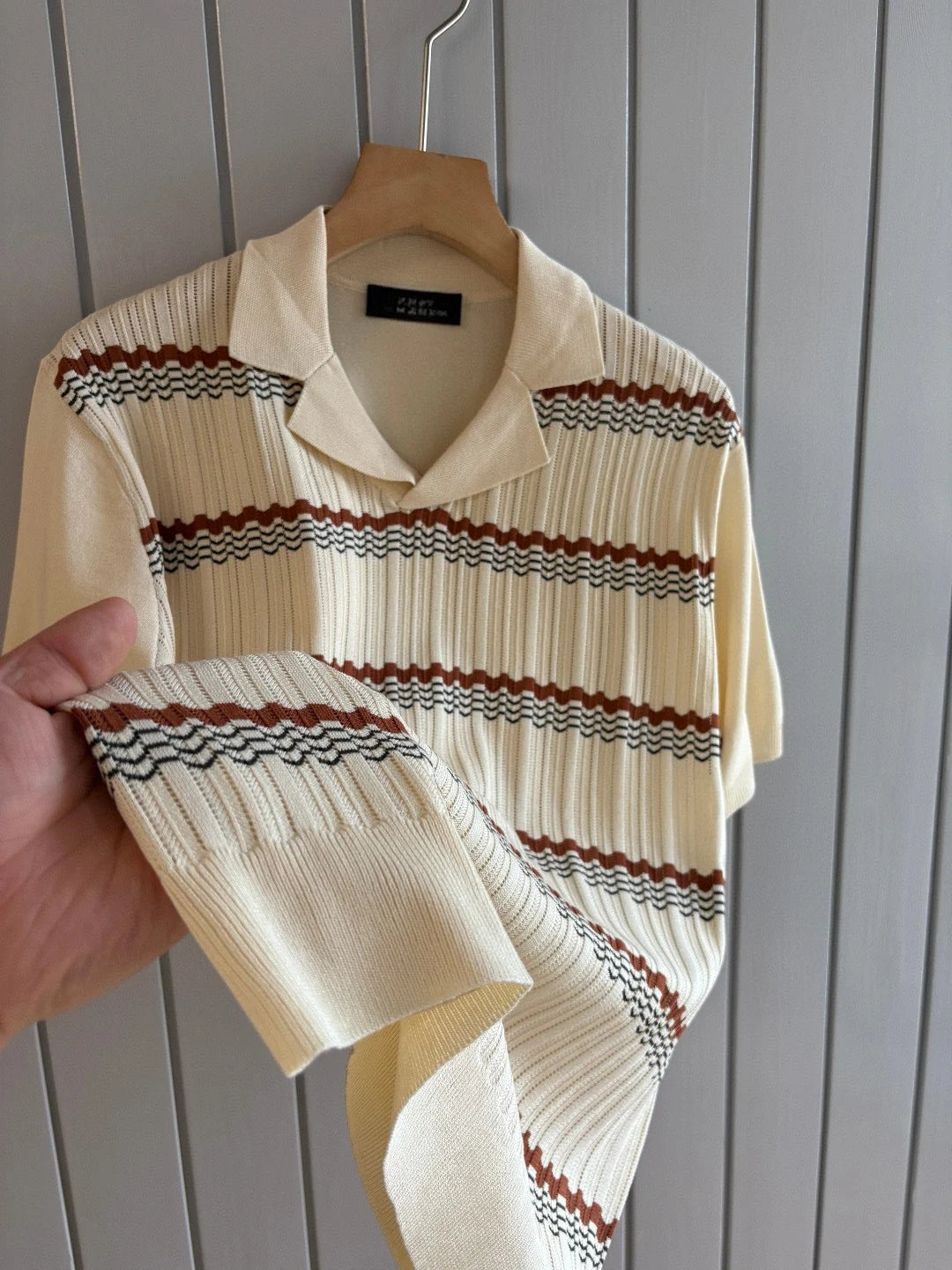 Italian old money style light luxury 25 summer rhombus cashmere mulberry silk lapel short-sleeved casual polo shirt