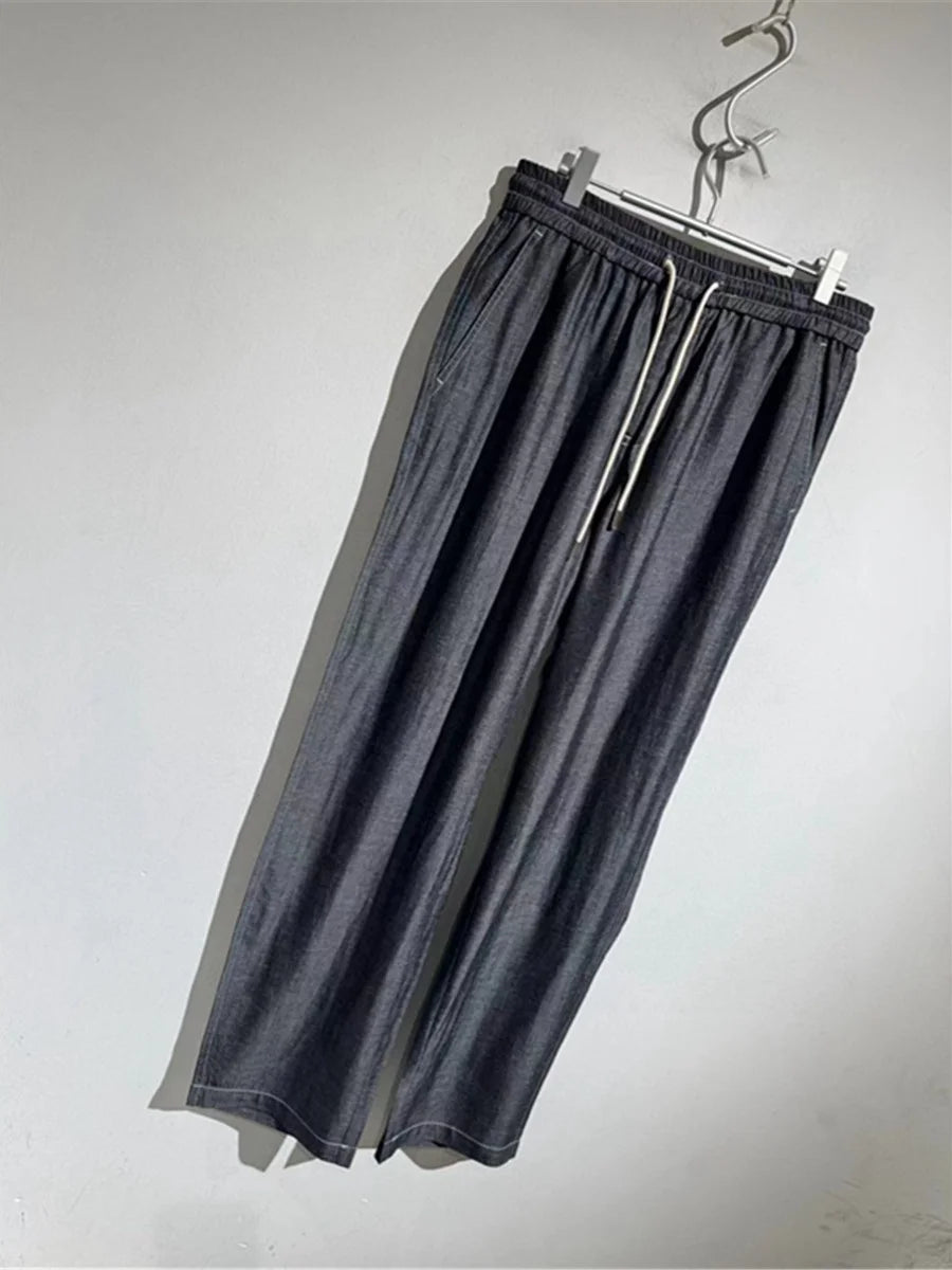 Drape and breathable 25 spring new elastic elastic waist loose Tencel linen straight casual pants