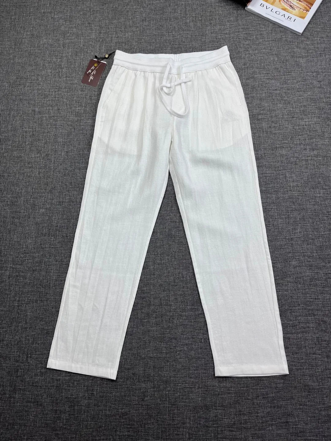 Italian old money style European and American light luxury linen Tencel elastic waist tether straight casual pants