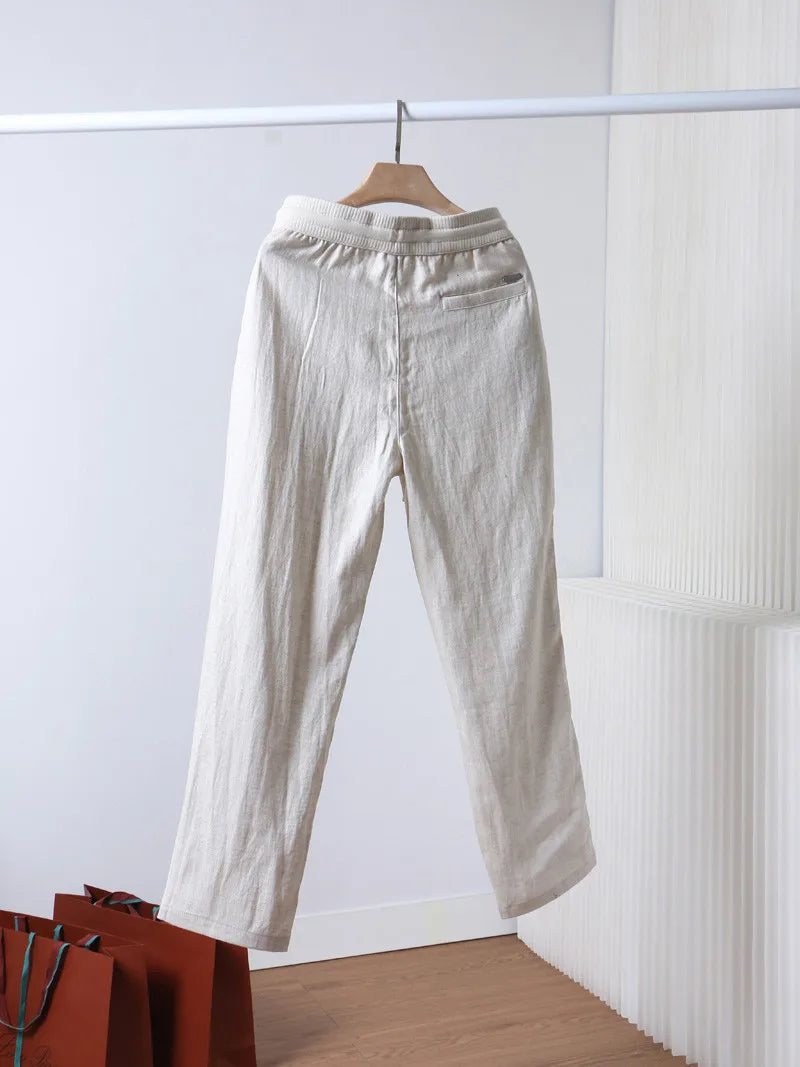 Italian LP old money style simple summer Tencel linen straight tube drawstring elastic waist casual pants