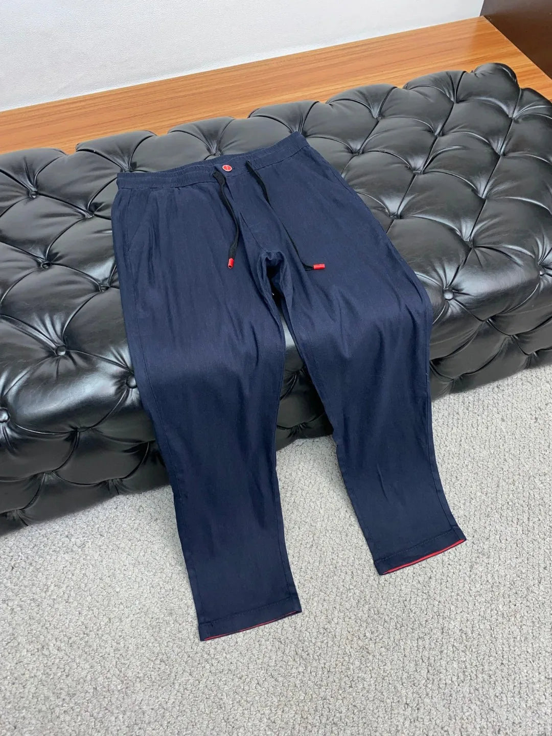 Italian Kiton cotton and linen light elastic waist tether straight casual pants