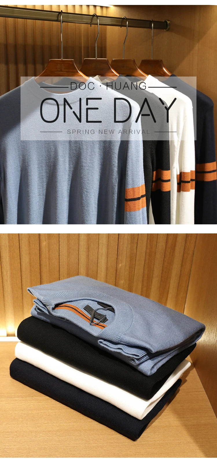 ZZ series classic Italian light luxury, spring and autumn wool blended men's crew neck knitted sweater anti-pilling sweater