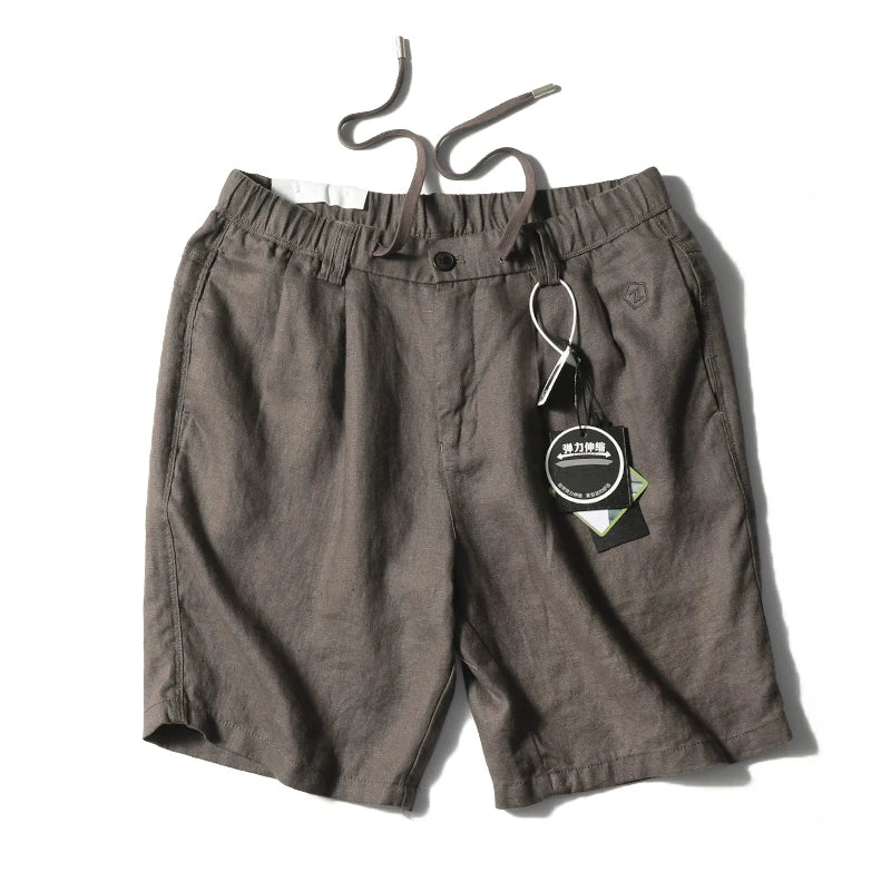 Linen shorts men's summer thin cool middle pants straight loose solid color Japanese retro casual five-point pants