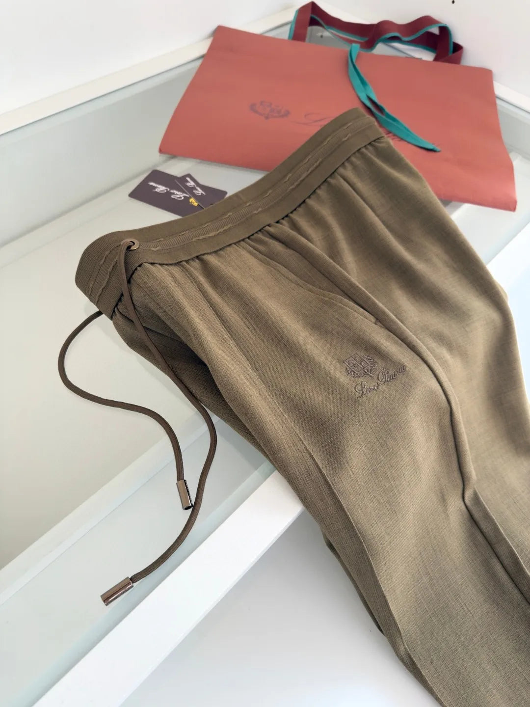 Italian LP European and American light luxury men's clothing summer linen Tencel elastic waist tether straight casual pants