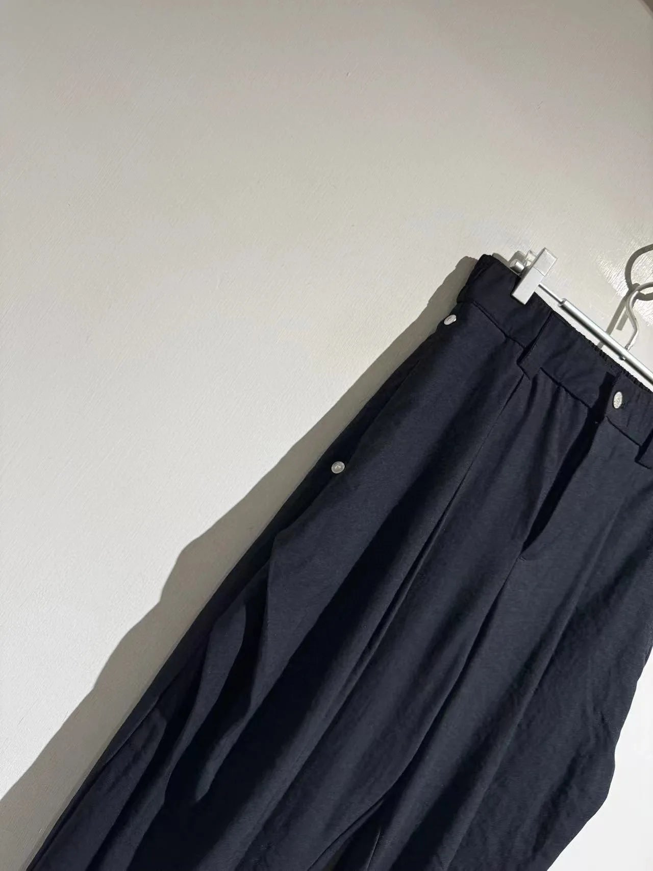 Elastic elastic waist summer tencel linen loose straight scimitar casual trousers
