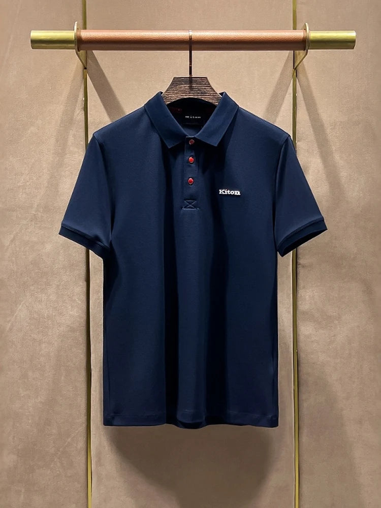 Summer kiton Chiton embroidered men's lapel short-sleeved solid color simple fashion versatile casual POLO shirt