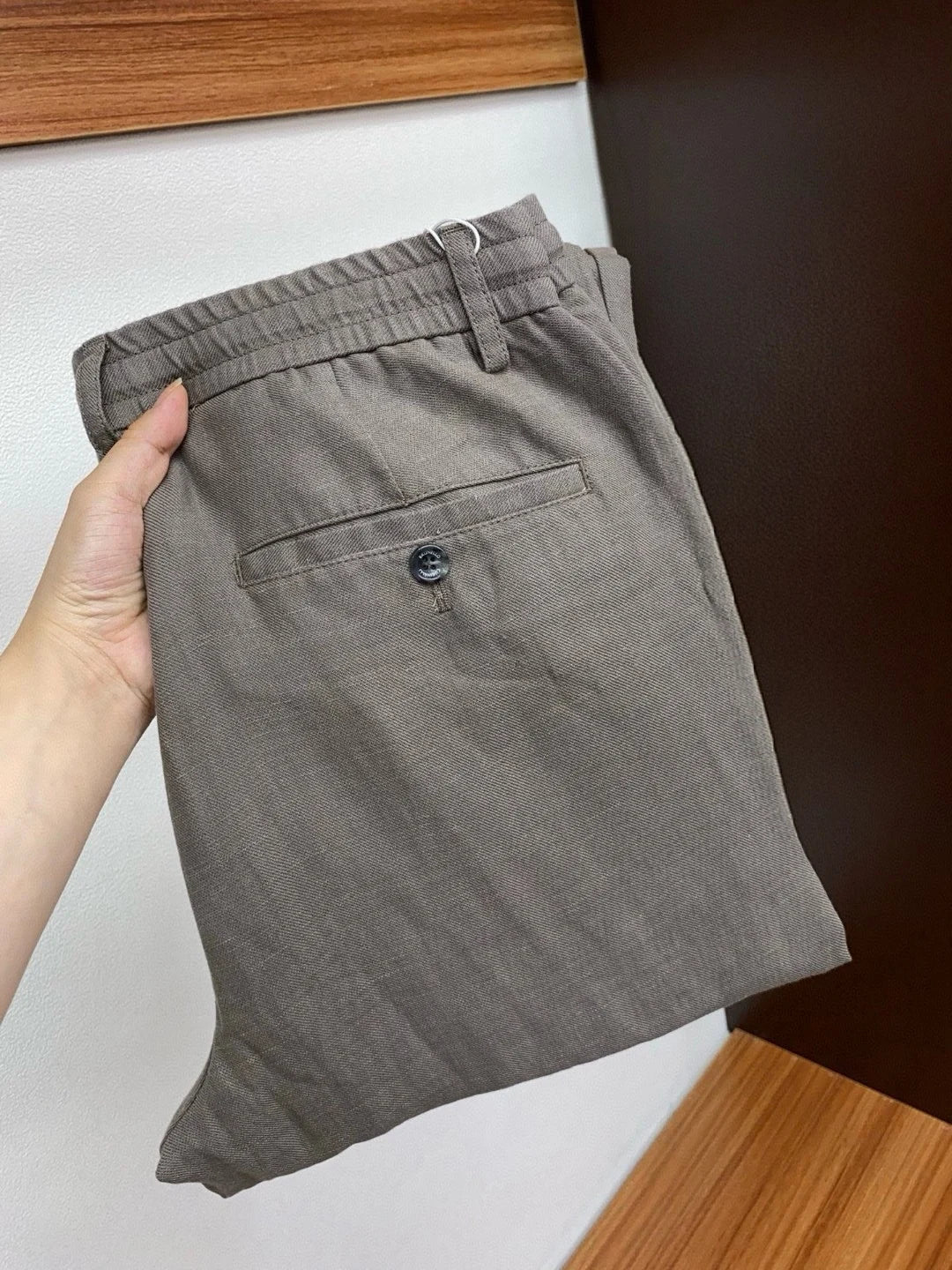 Italian LP old money style business minimalist elastic waist small straight tube linen casual pants