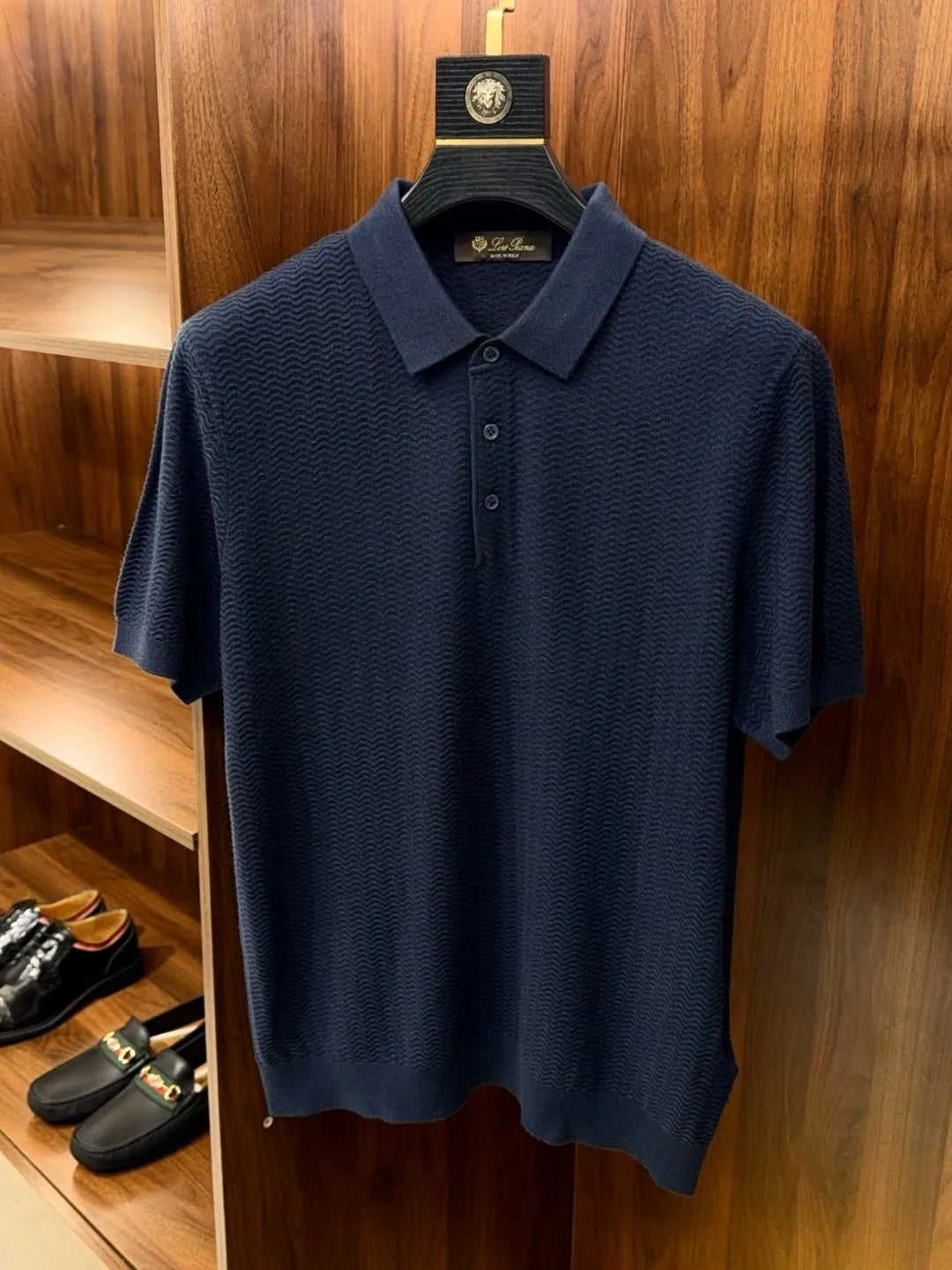 Italian LP light luxury men's clothing 25 summer high version mulberry silk mixed cashmere lapel short-sleeved casual polo shirt