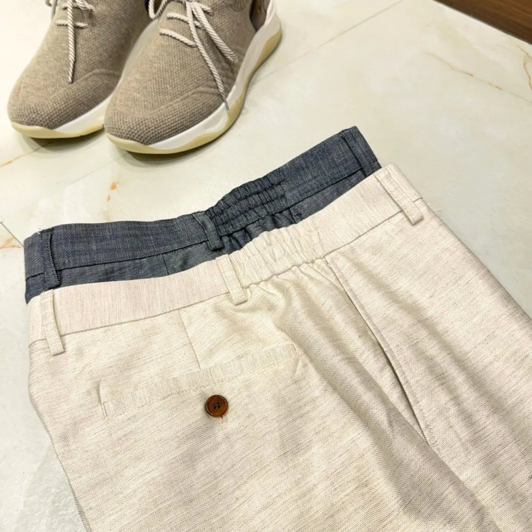Italian LP light luxury men's clothing 25 summer linen mixed Tencel semi-elastic waist business casual pants