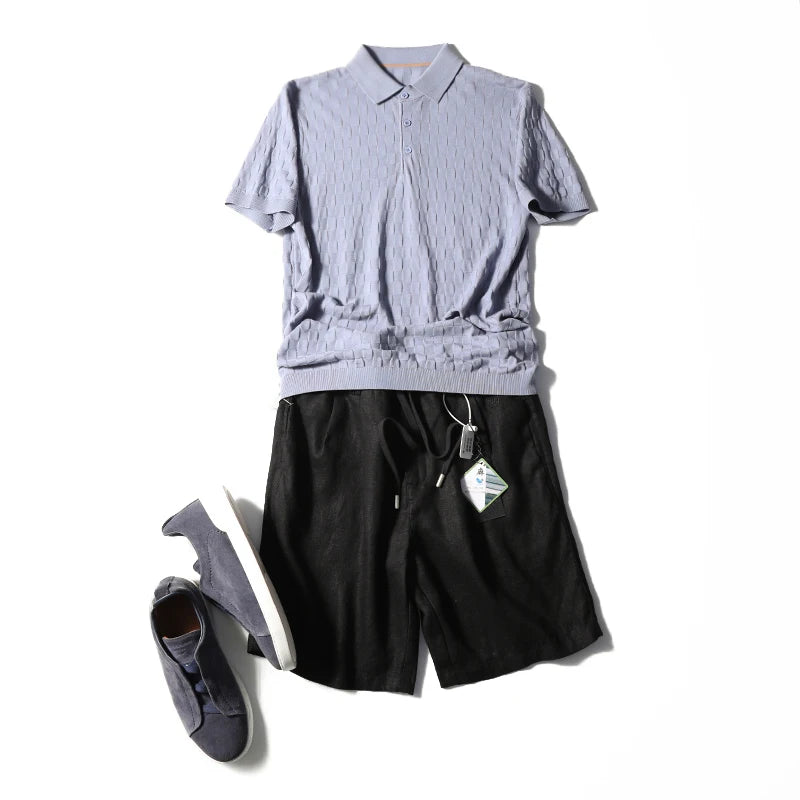 Linen shorts men's summer thin cool middle pants straight loose solid color Japanese retro casual five-point pants