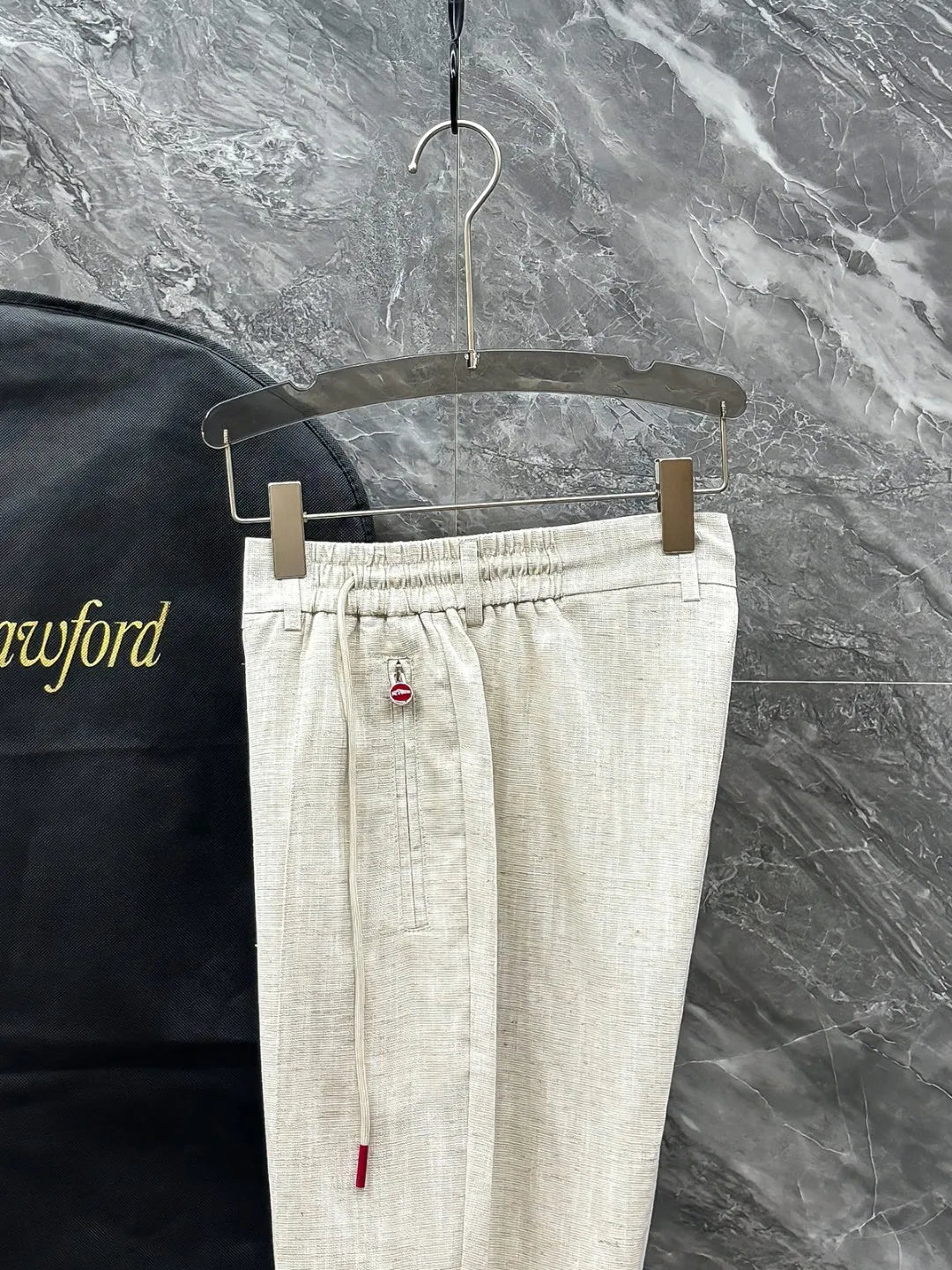 Kiton summer simple and versatile elastic waistband tied rope straight tube linen casual pants