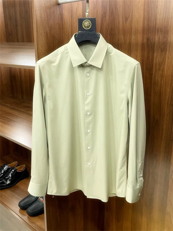 Business casual silky bamboo fiber fabric, comfortable and skin-friendly square neck long-sleeved shirt in spring and summer
