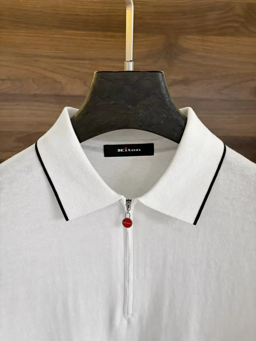 Italian kiton European and American light luxury men's spring and summer wool blended half-zipper lapel short-sleeved polo shirt