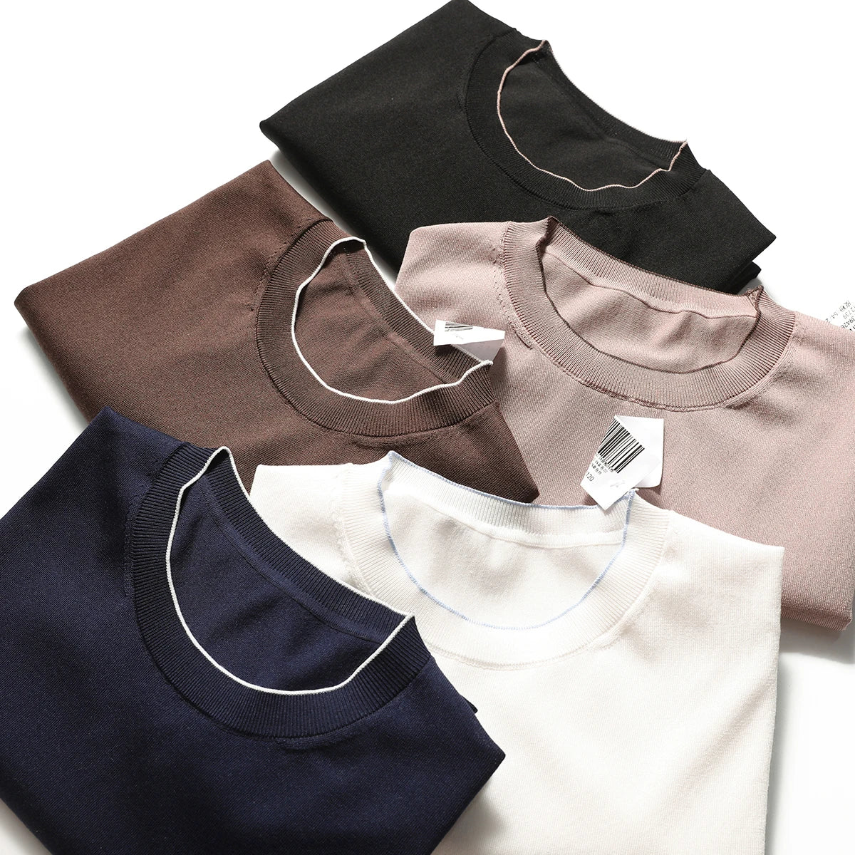 2025 summer new men's urban commuting solid color Tencel mulberry silk blended cool knitted short-sleeved T-shirt
