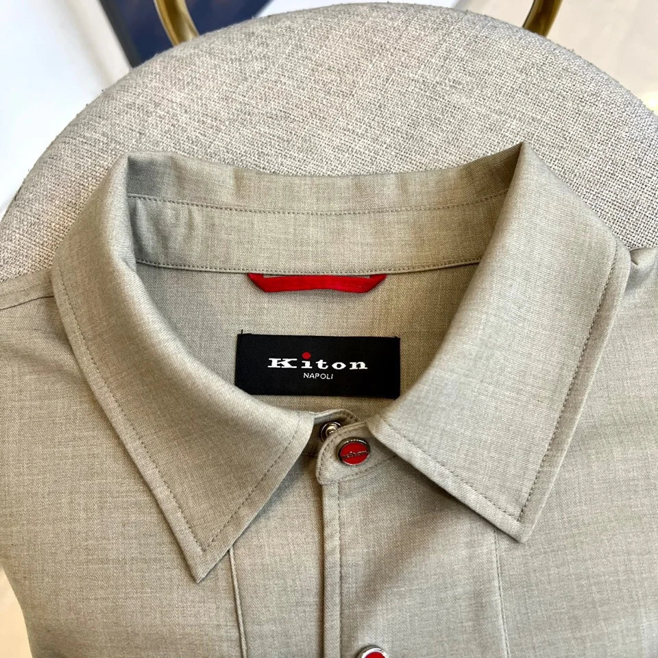 2025 summer new kiton men's lapel short-sleeved shirt simple fashion casual pants shirt set