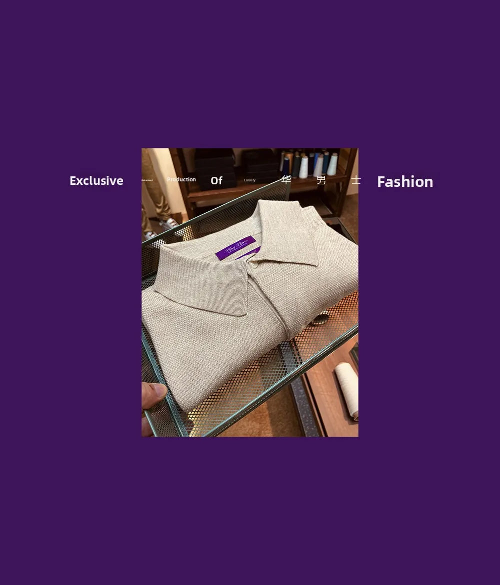 Autumn and winter business high-end mulberry silk long-sleeved shirt men's wool knitted cardigan sweater