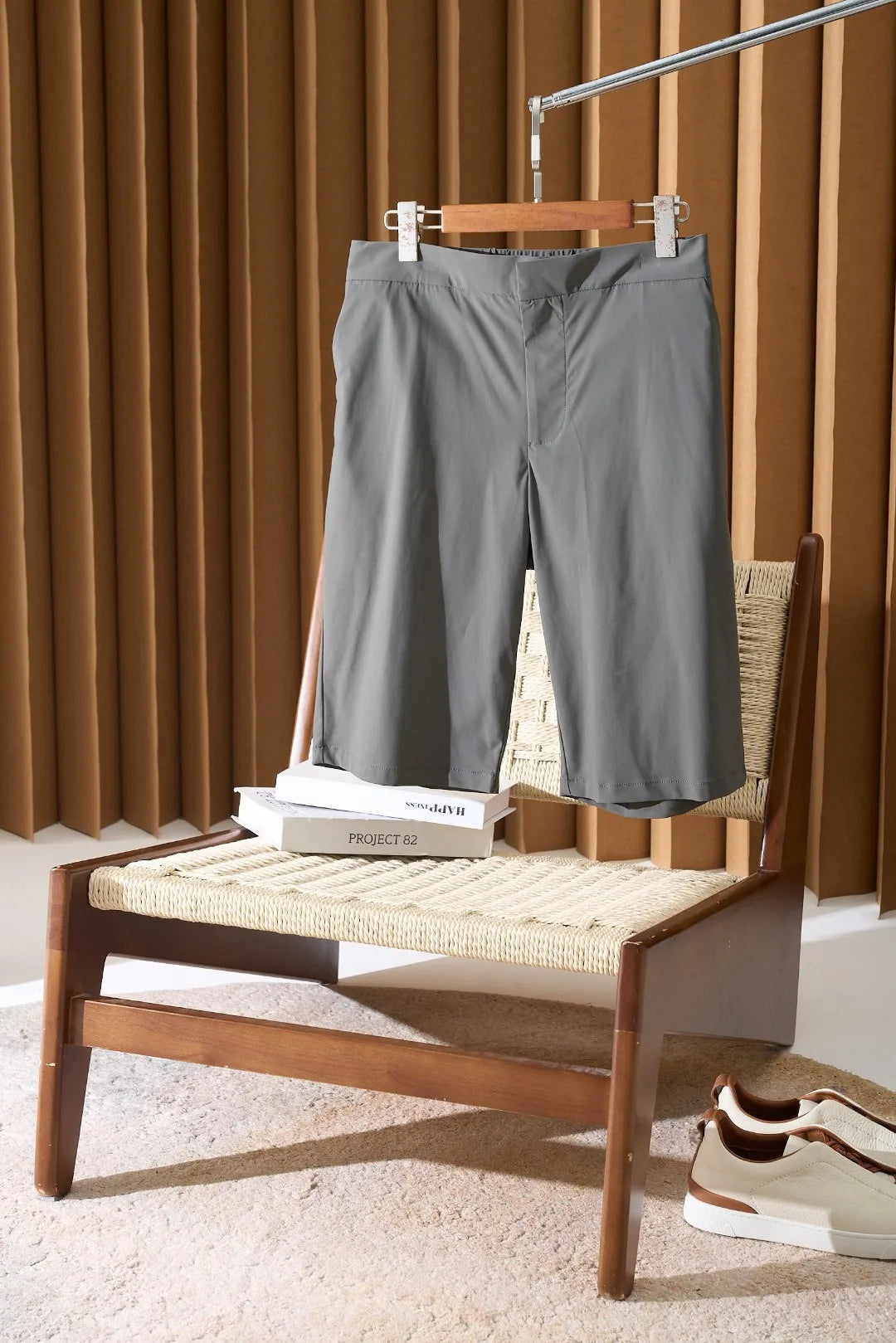 Italian style vintage style summer high waisted five quarter straight leg business casual shorts, quick drying trousers