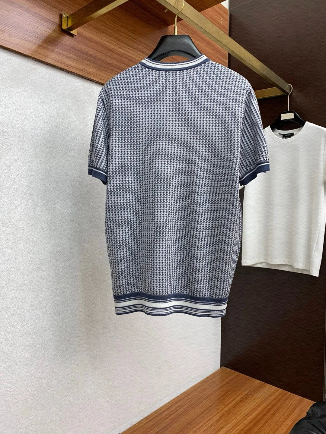 Italian LP Old Money Style 25 Spring/Summer Thousand Bird Pattern Knitted Cotton Blended Round Neck Casual Short Sleeve T-shirt