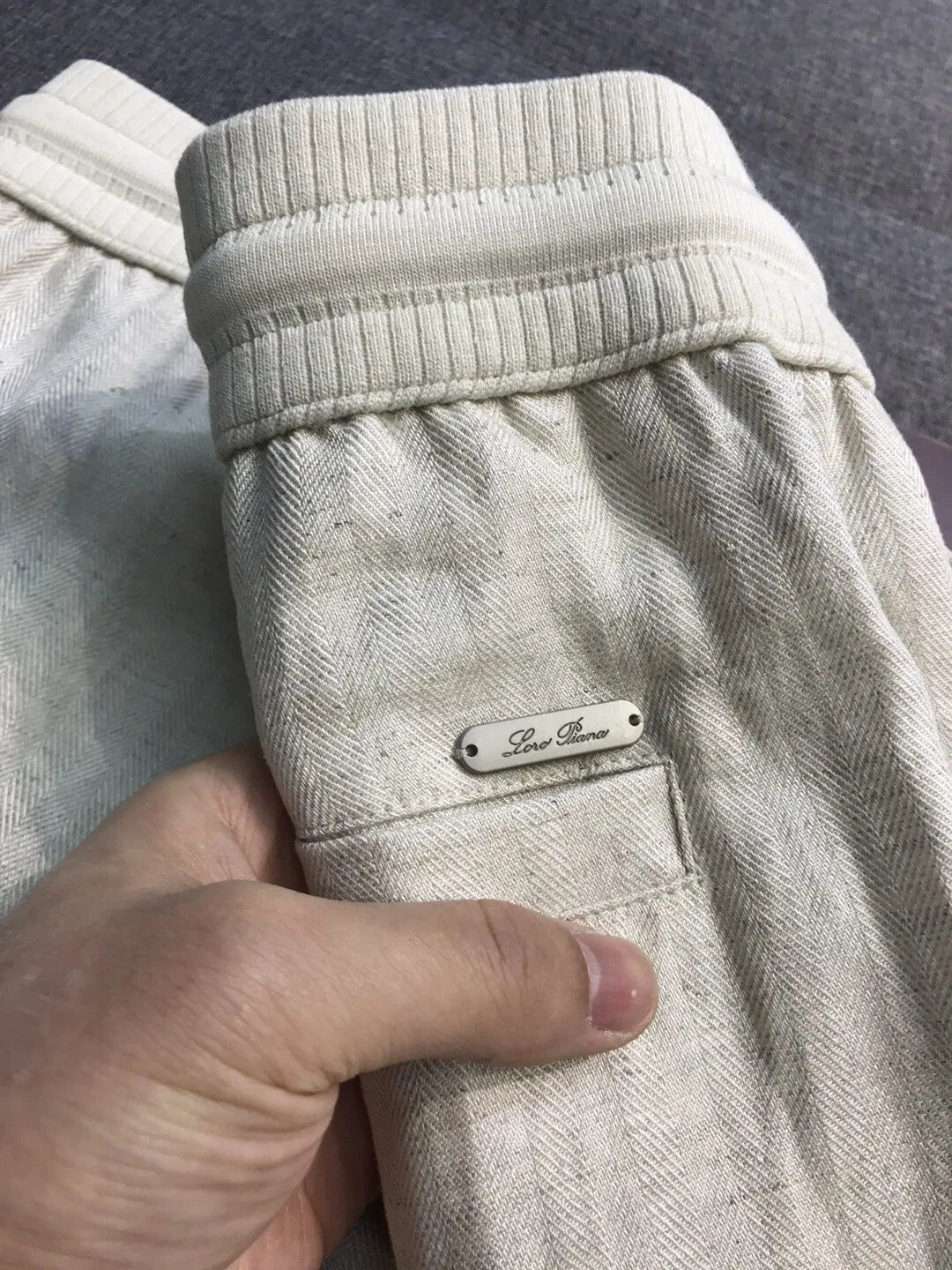 Italian LP European and American light luxury men's clothing linen Tencel elastic waist tether straight casual pants