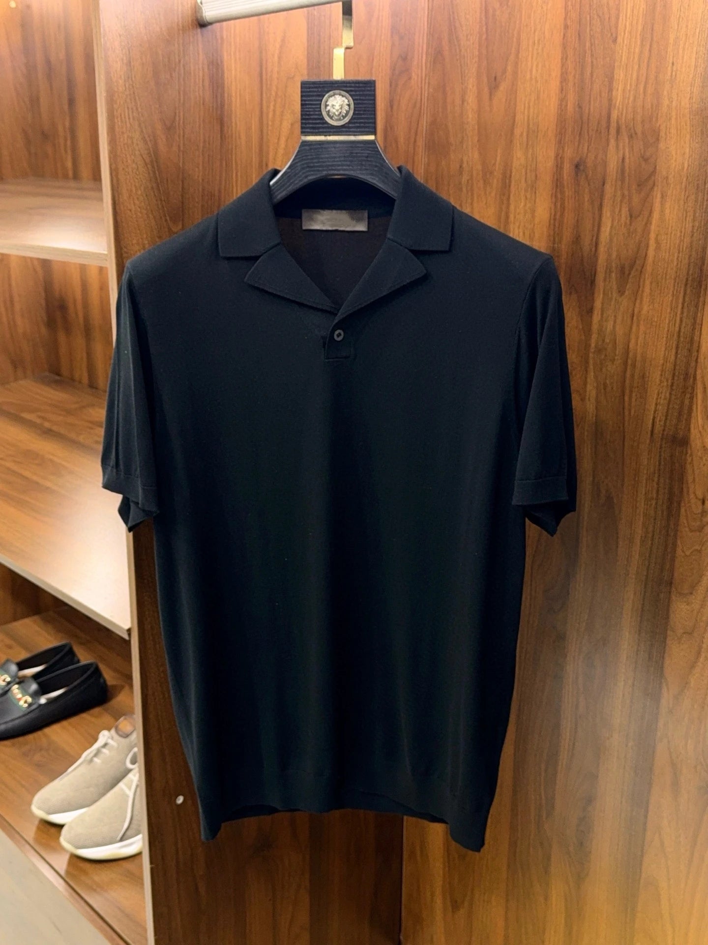 Cuban collar design, mulberry silk cotton blend, classic lapel business casual short-sleeved polo shirt