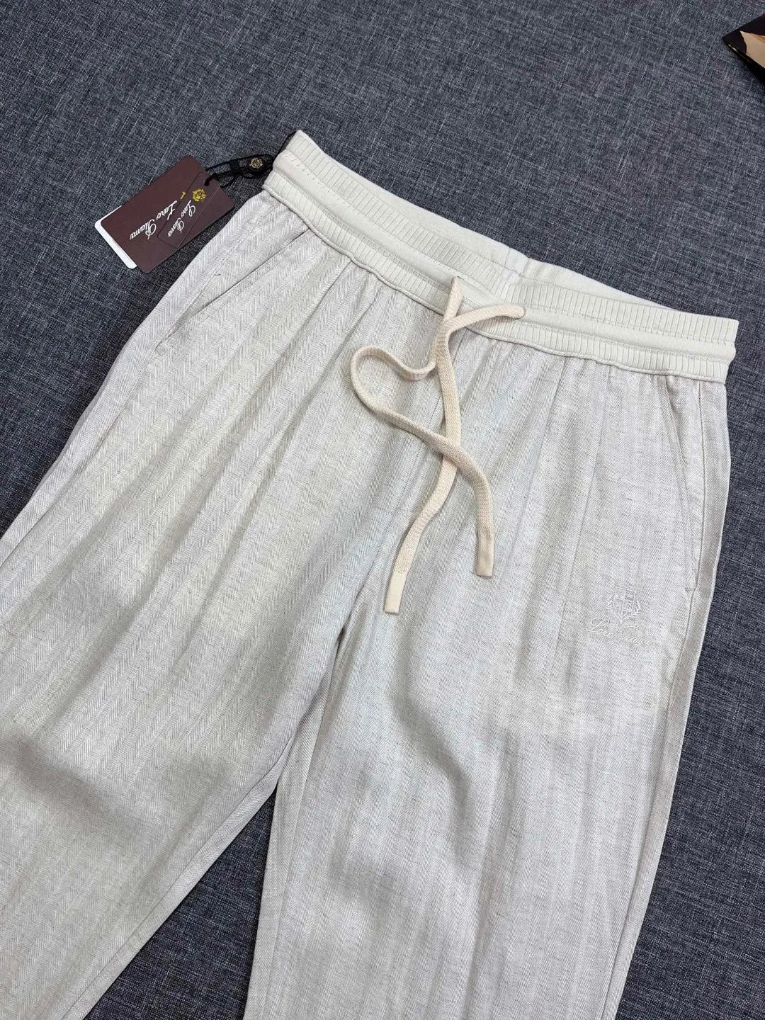 Italian old money style European and American light luxury linen Tencel elastic waist tether straight casual pants