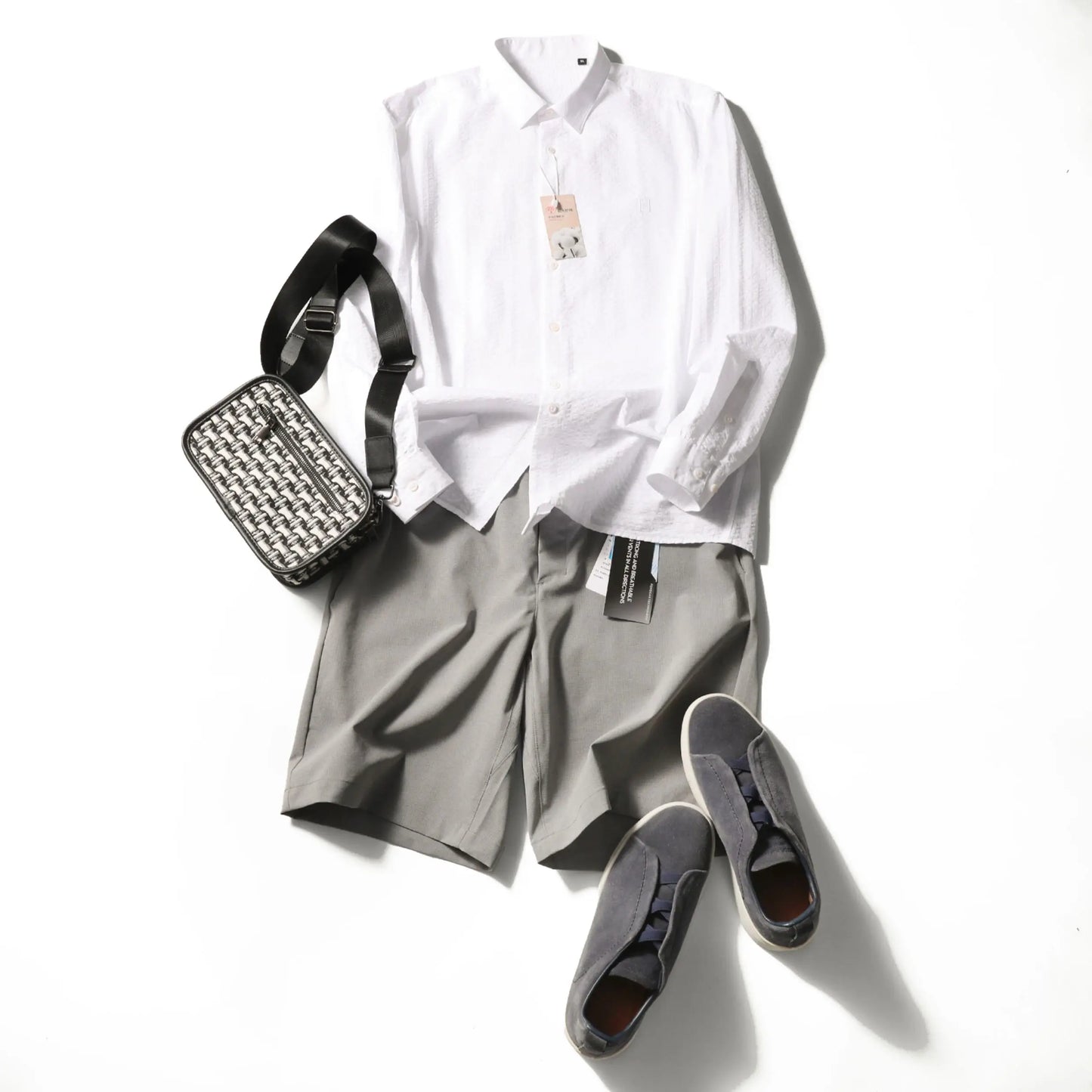 2025 spring and summer new men's high-end white light luxury temperament seersucker cotton long-sleeved shirt 1035
