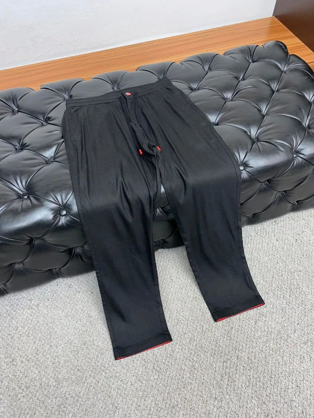 Italian Kiton cotton and linen light elastic waist tether straight casual pants